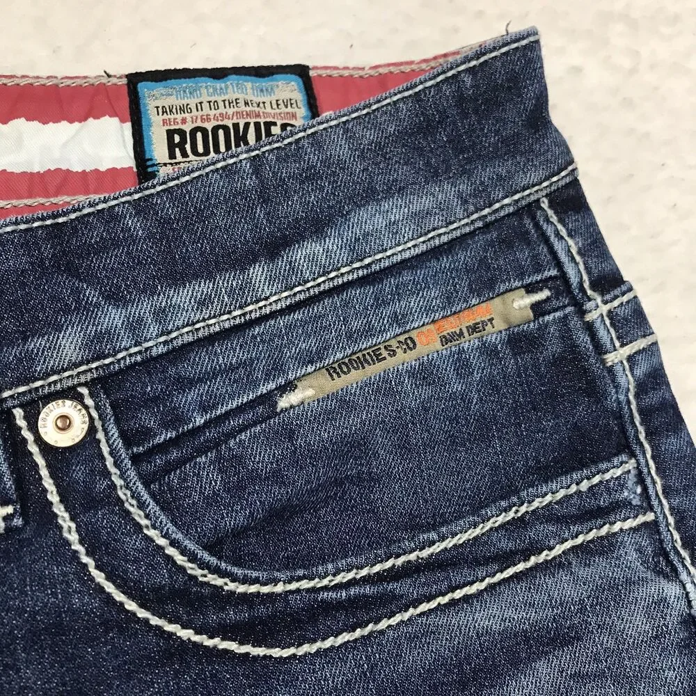 ROOKIES Lennon Jean Men 34x33 Low Rise Narrow Dark Whisker Wash Stretch